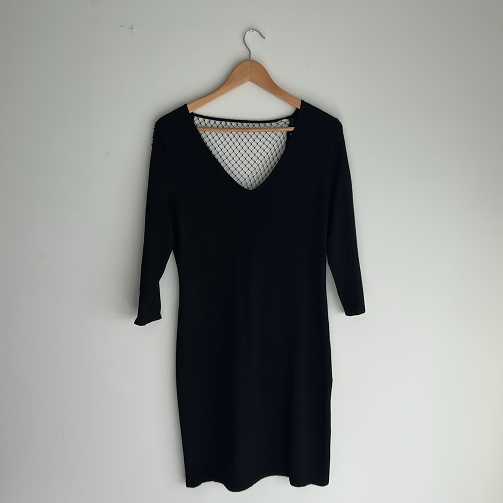 Black V-Neck Sheath Dress 3/4 Sleeve